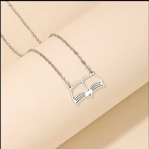 Silver Book Pendant Necklace